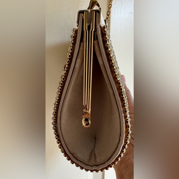 Charming Charlie Goldtone Rhinestone Evening Bag. Clutch or crossbody option. - Picture 3 of 6